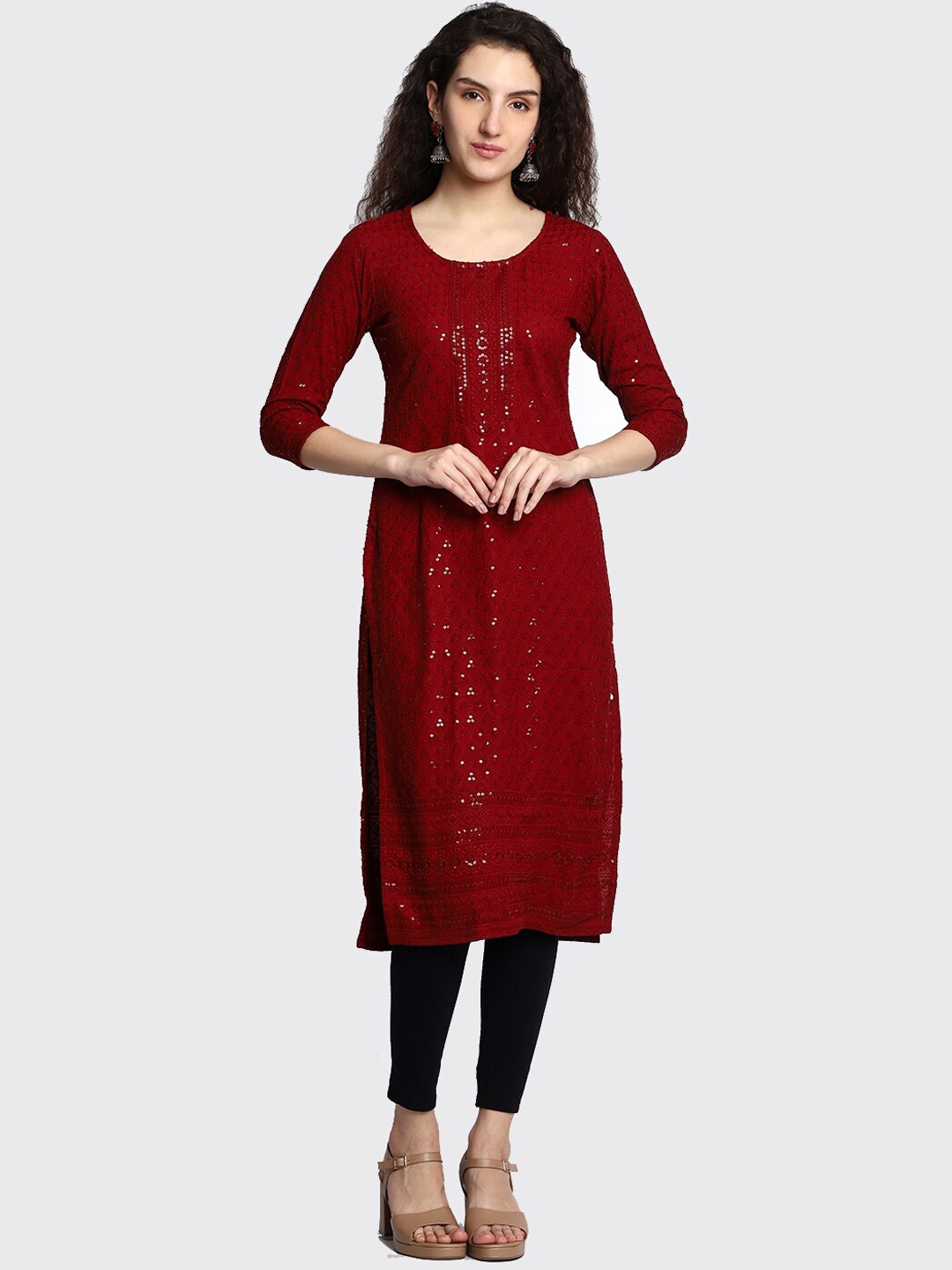 

KALINI Sequinned Embellished Straight Kurta, Maroon