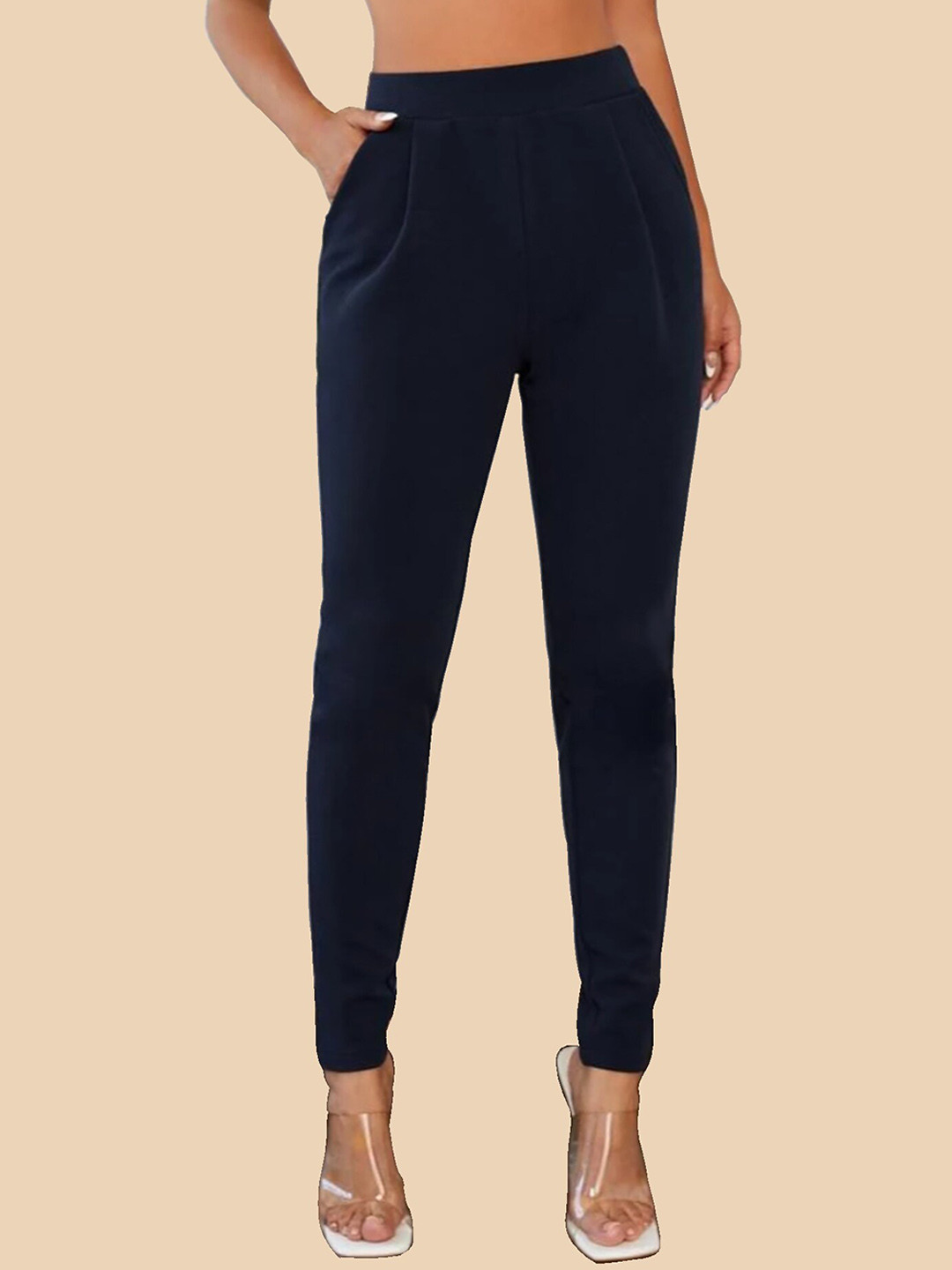 

Dream Beauty Fashion Women High-Rise Pleated Peg Trousers, Blue