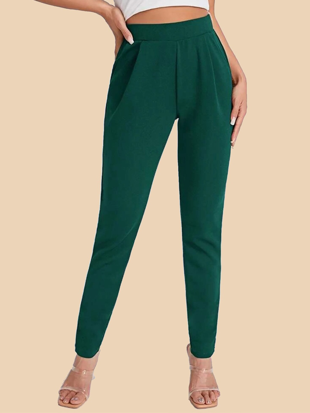 

Dream Beauty Fashion Women High-Rise Pleated Peg Trousers, Green