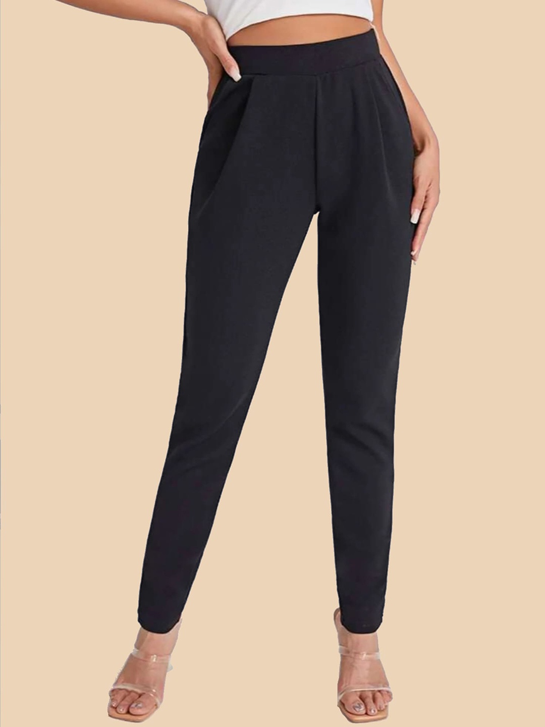 

Dream Beauty Fashion Women High-Rise Pleated Peg Trousers, Black