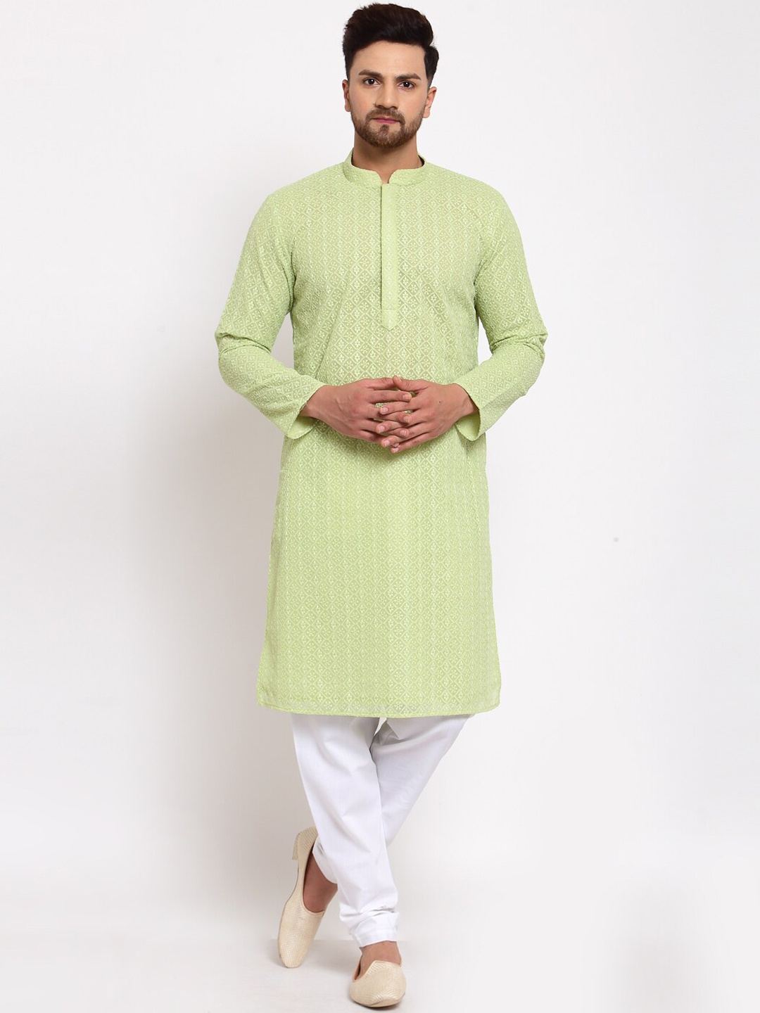 

MOHANLAL SONS Ethnic Motifs Embroidered Georgette Kurta with Pyjamas, Green