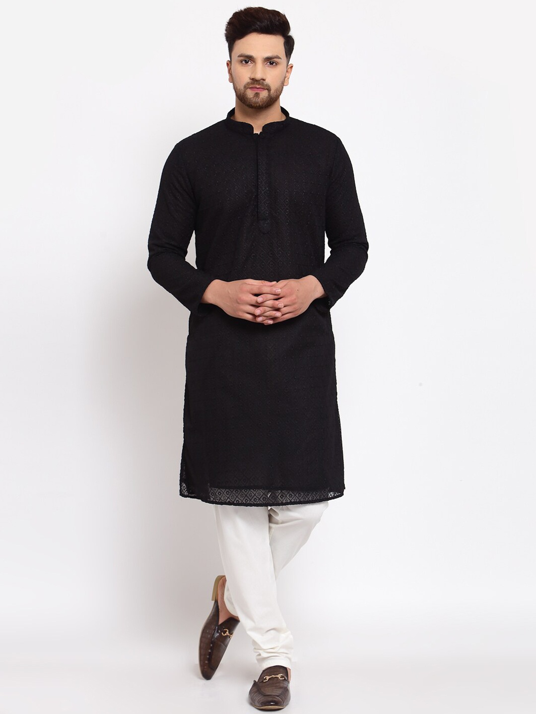 

MOHANLAL SONS Ethnic Motifs Embroidered Georgette Kurta with Pyjamas, Black