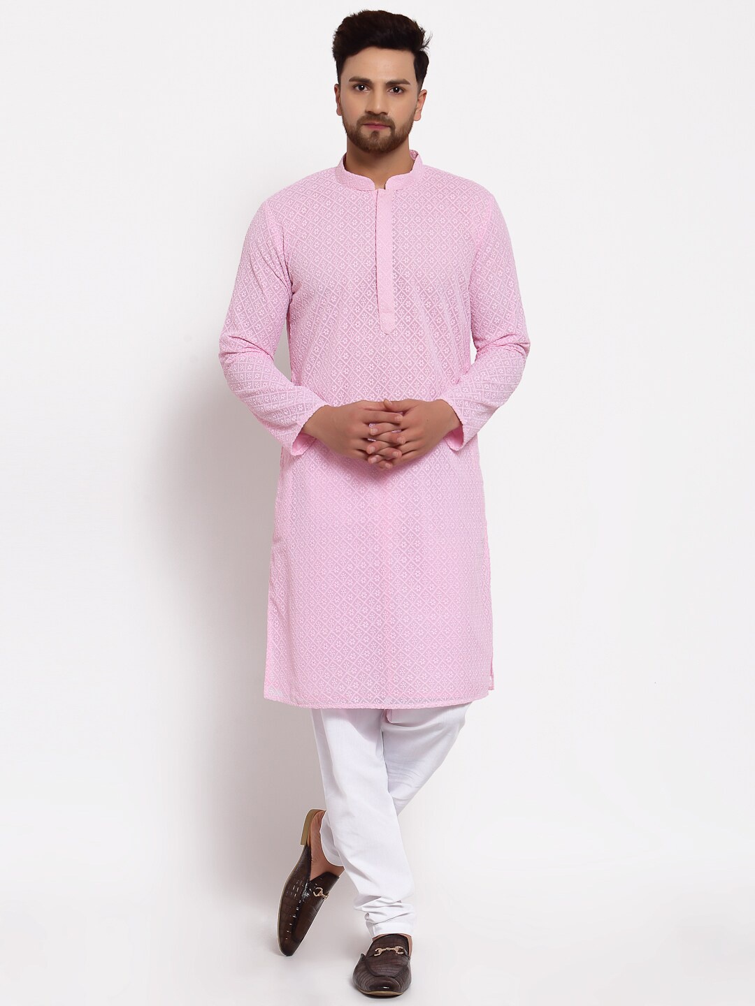 

MOHANLAL SONS Ethnic Motifs Embroidered Georgette Kurta with Pyjamas, Pink