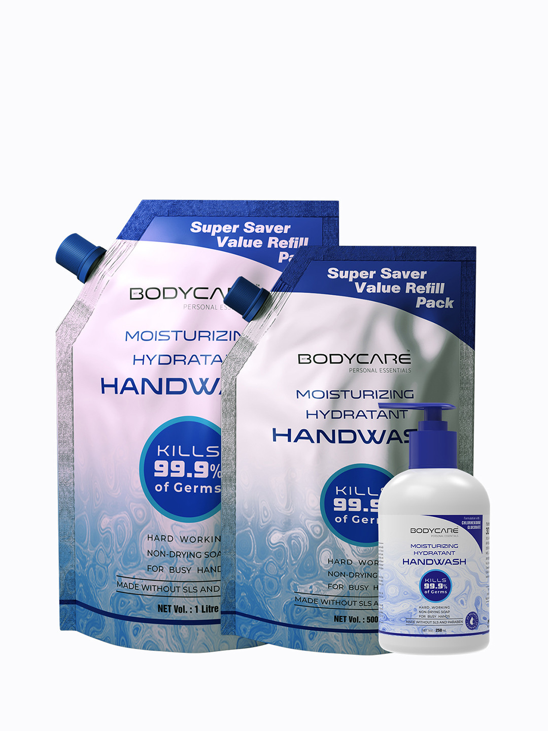 

MY BODYCARE Set of 3 Moisturizing Hydrant Handwash - 1 Litre + 500 ml + 250 ml, Blue