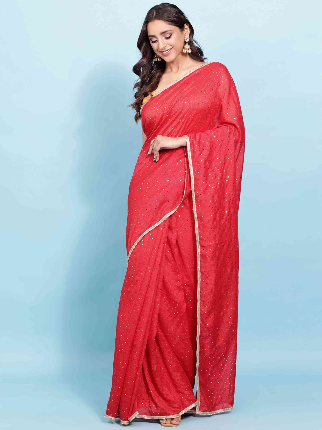 

elora Embellished Sequinned Bhagalpuri Saree, Red