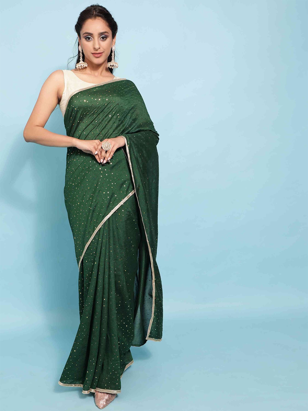 

elora Green Embellished Sequinned Bhagalpuri Saree