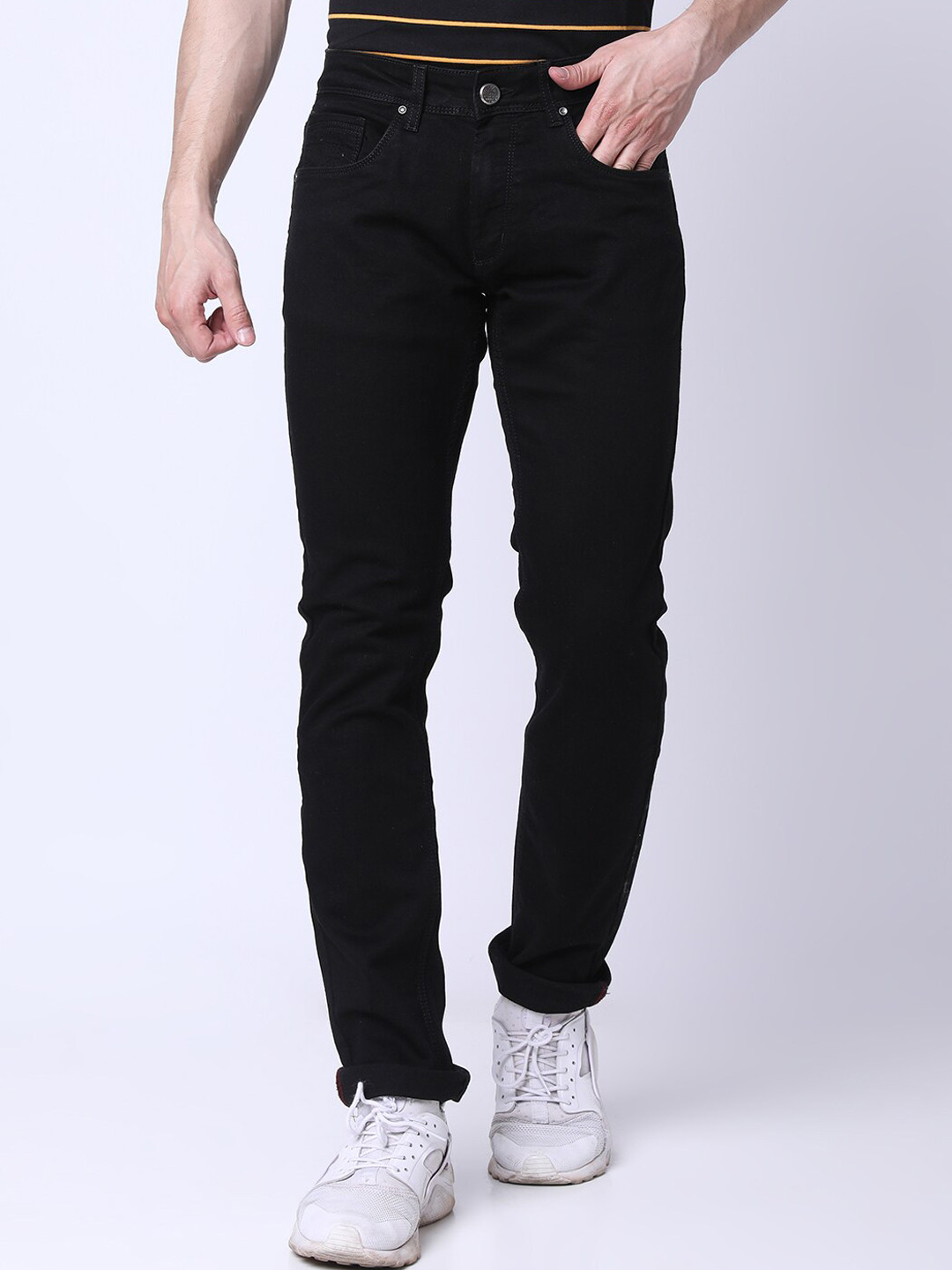 

Oxemberg Men Lean Slim Fit Low Distress Clean Look Jeans, Black