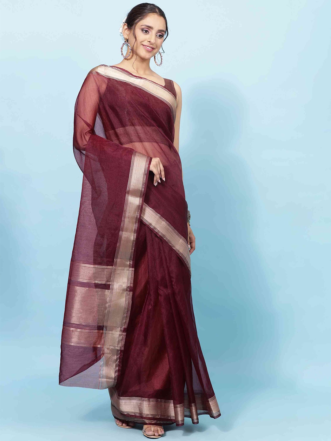 

elora Zari Organza Chanderi Saree, Purple