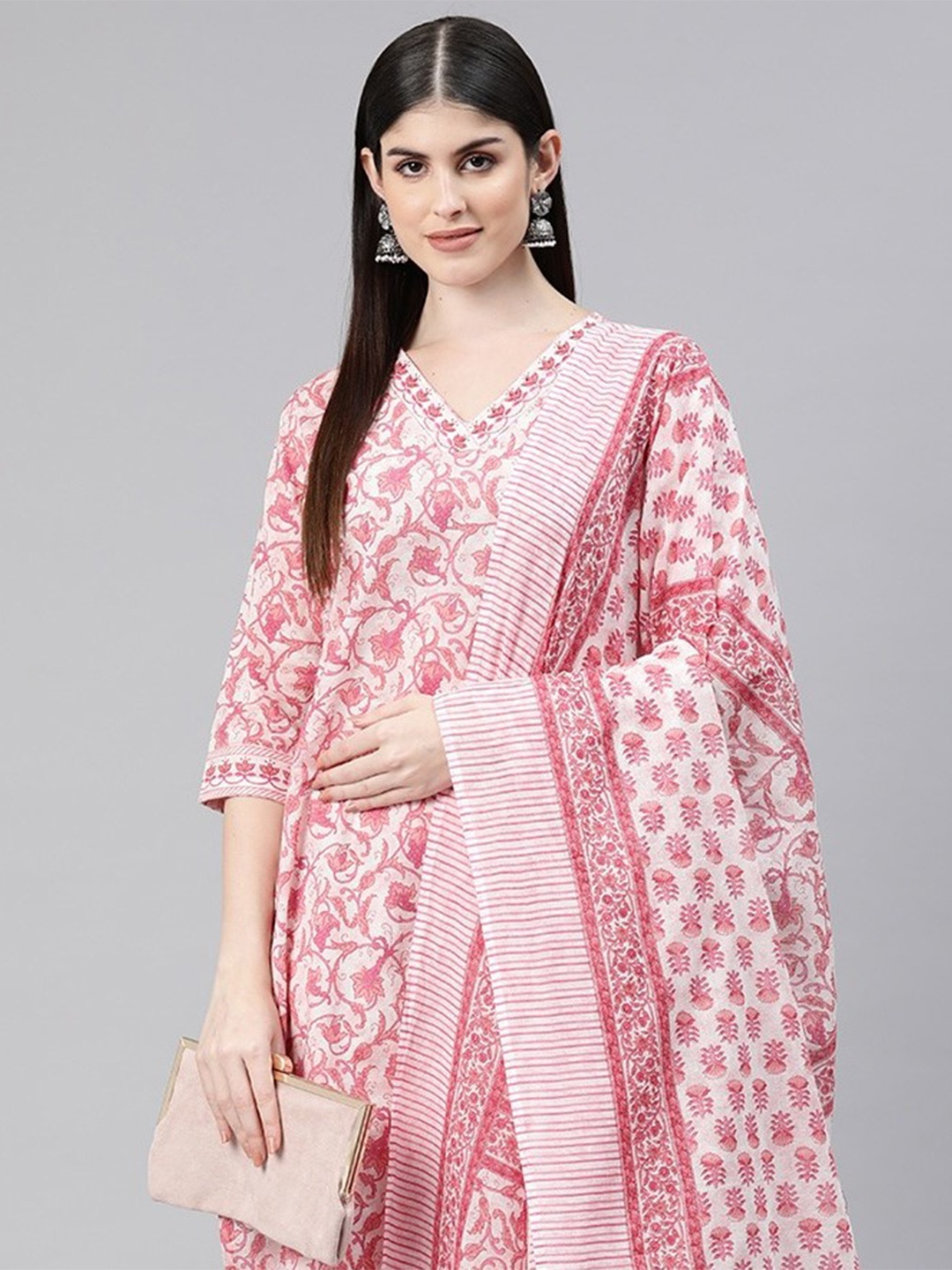 

Readiprint Fashions Women Floral Printed Regular Pure Cotton Kurta with Palazzos & Dupatta, Pink