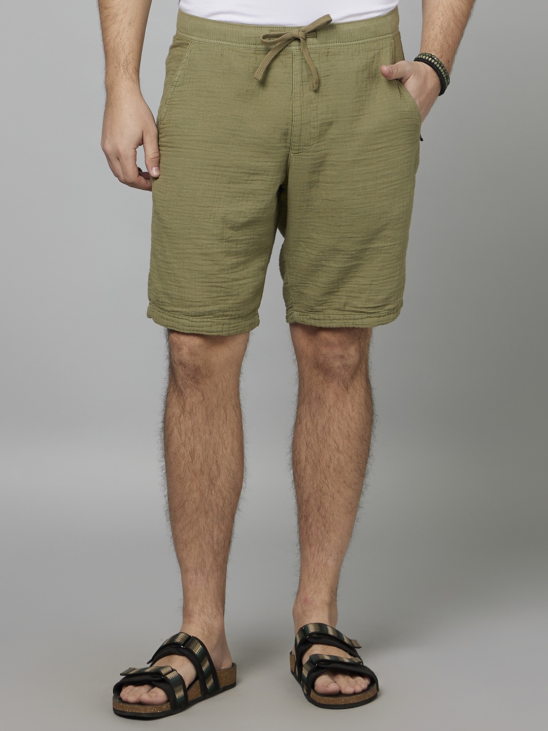 

Celio Men Mid-Rise Regular Fit Casual Shorts, Olive
