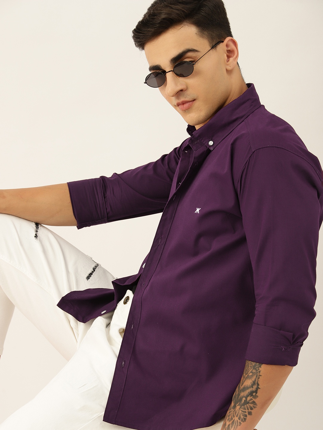 

Kook N Keech Men Relaxed Button-Down Collar Casual Shirt, Purple
