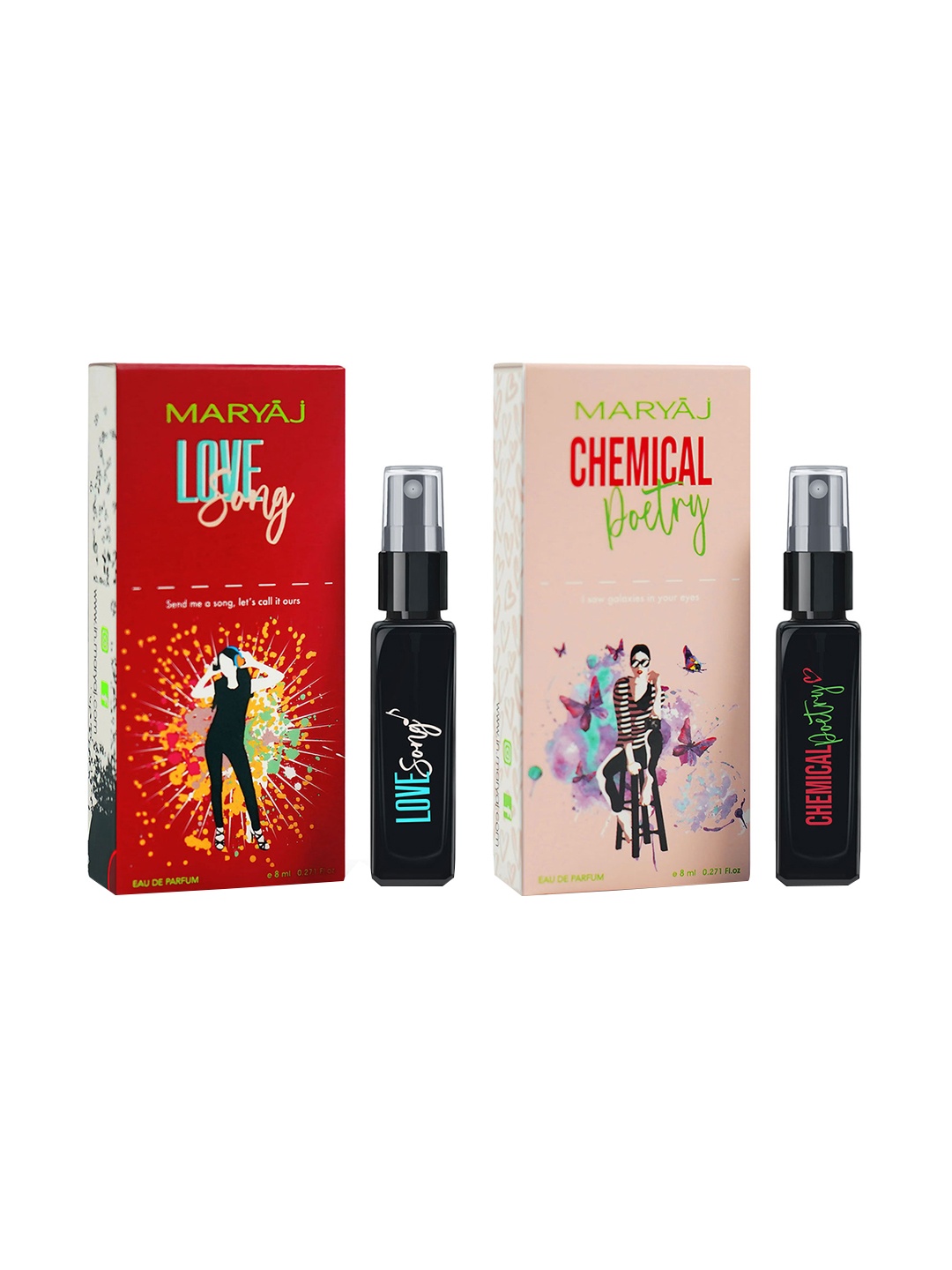 

Maryaj Women Set of 2 Eau De Parfum 8 ml Each - Love Song & Chemical Poetry, Red