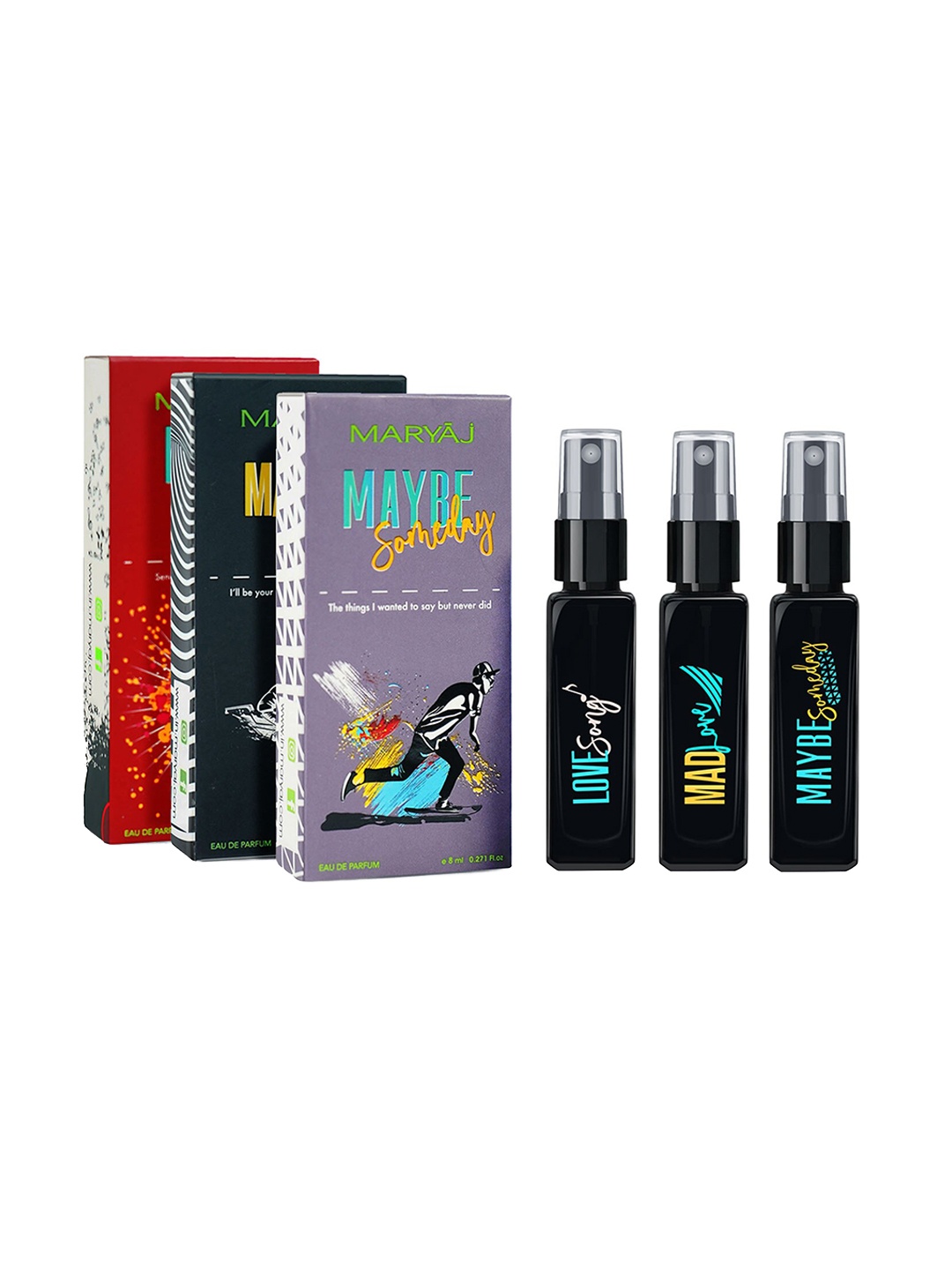 

Maryaj Set of 3 Eau De Parfum - 8 ml Each Mad Love - Maybe Someday - Love Story, Black