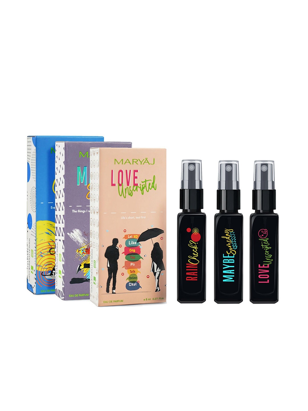 

Maryaj Set of 3 Eau De Parfum 8 ml Each - Maybe Somebody - Love Unscripted - Rain Check, Black