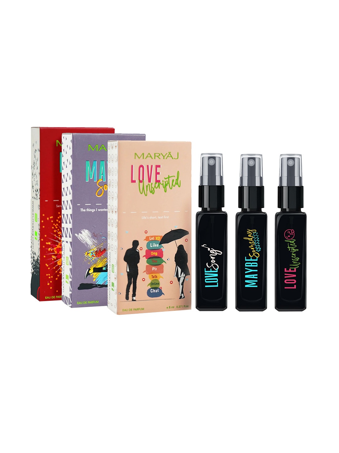 

Maryaj Set Of 3 EDP 8ml Each-Love Song -Maybe Somebody & Love Unscripted, Black