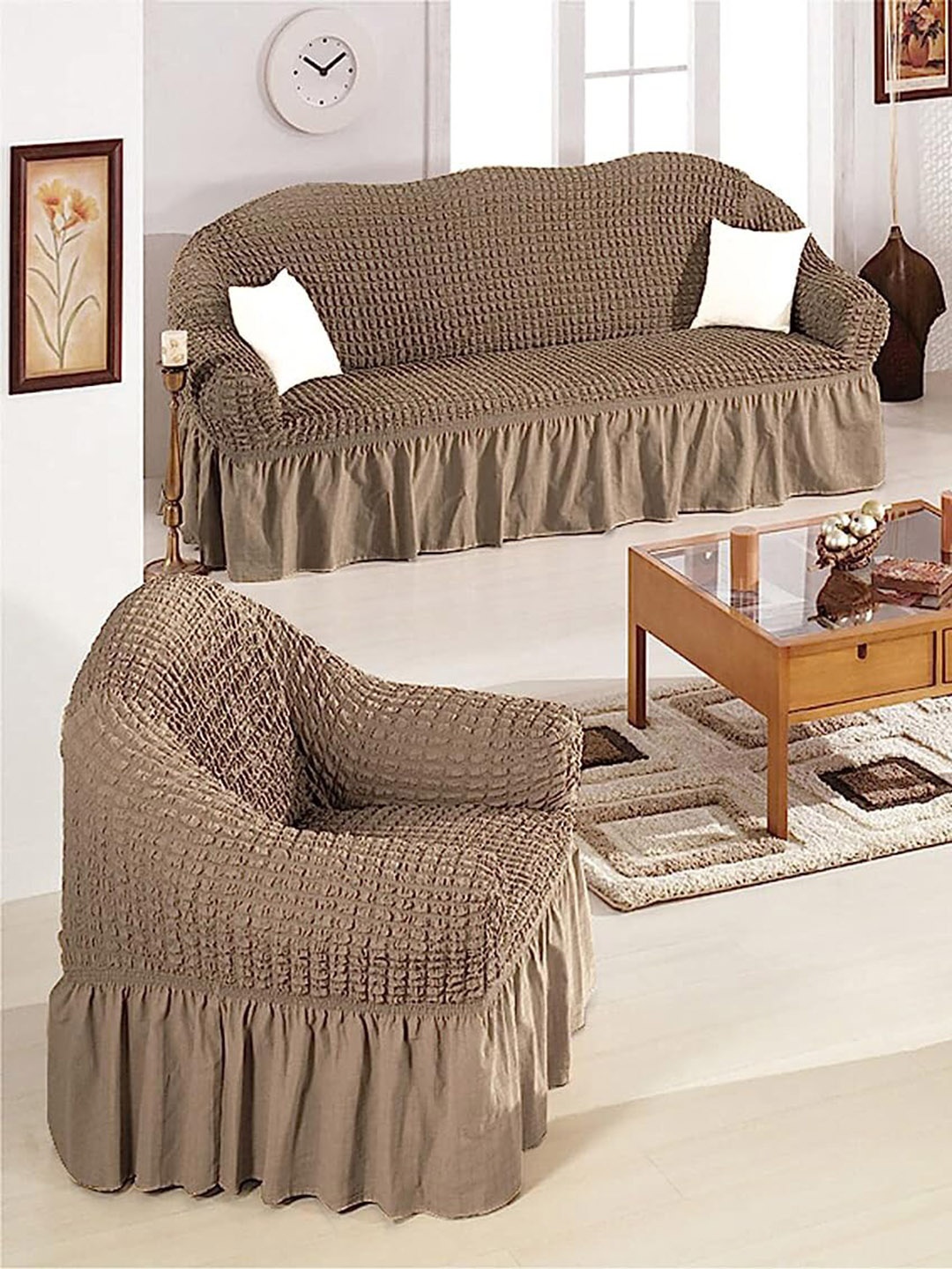 

HOUSE OF QUIRK Beige Polyester Sofa Covers, Brown