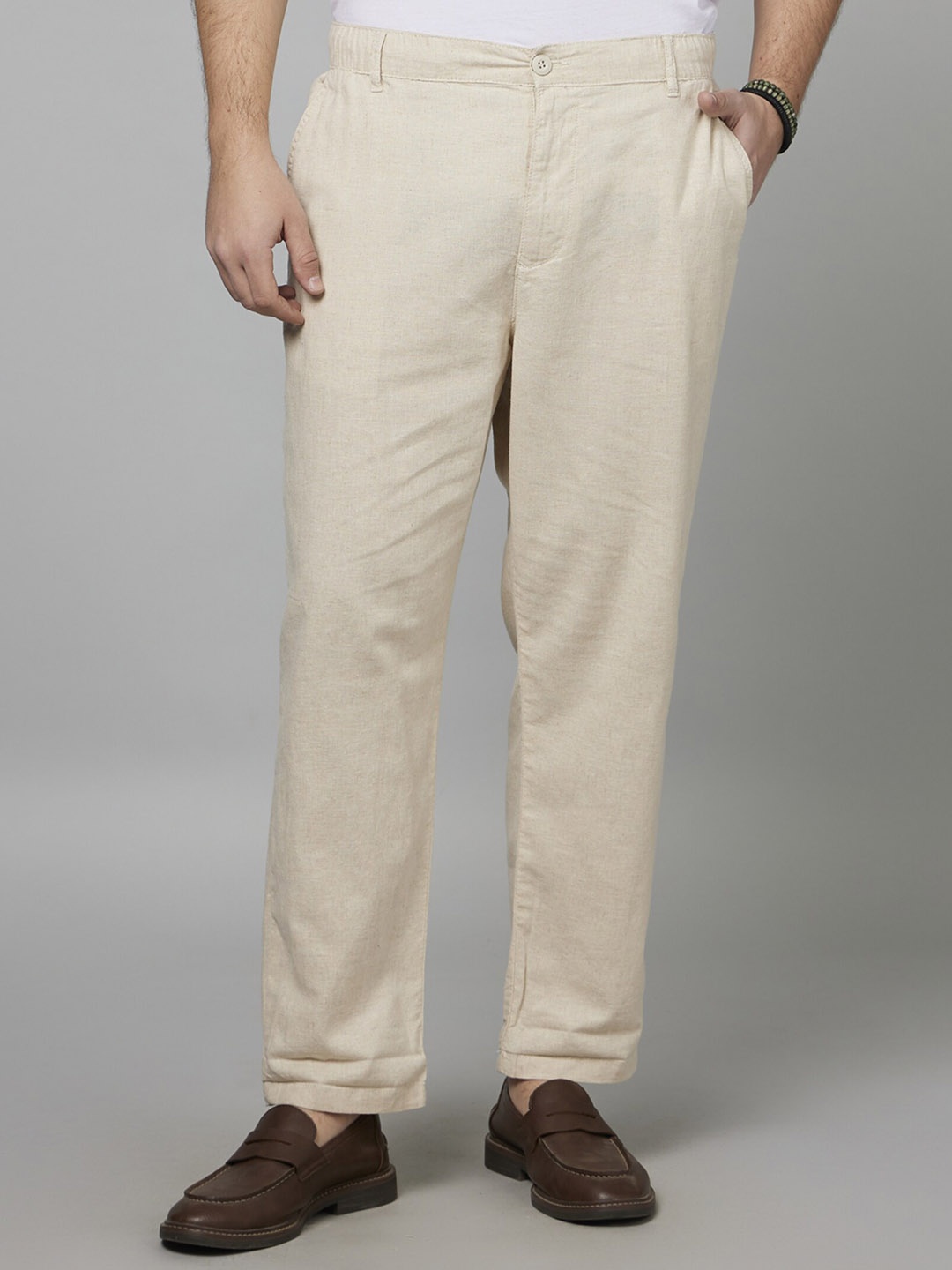 

Celio Men Classic Fit Linen Regular Trousers, Beige