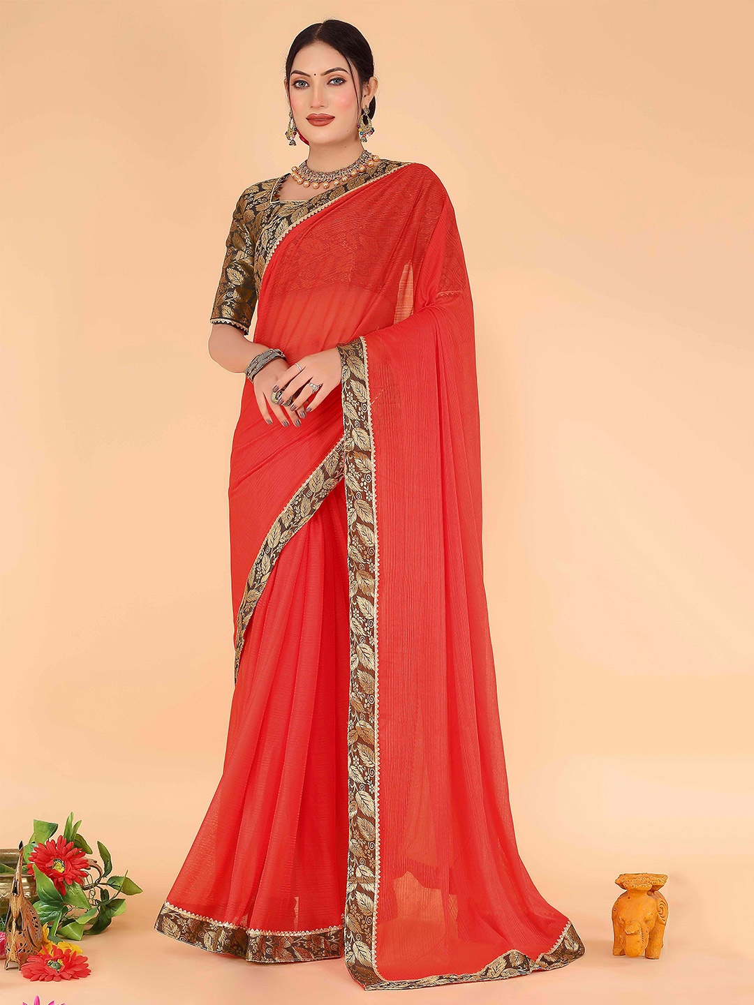 

Florence Zari Art Silk Saree, Red