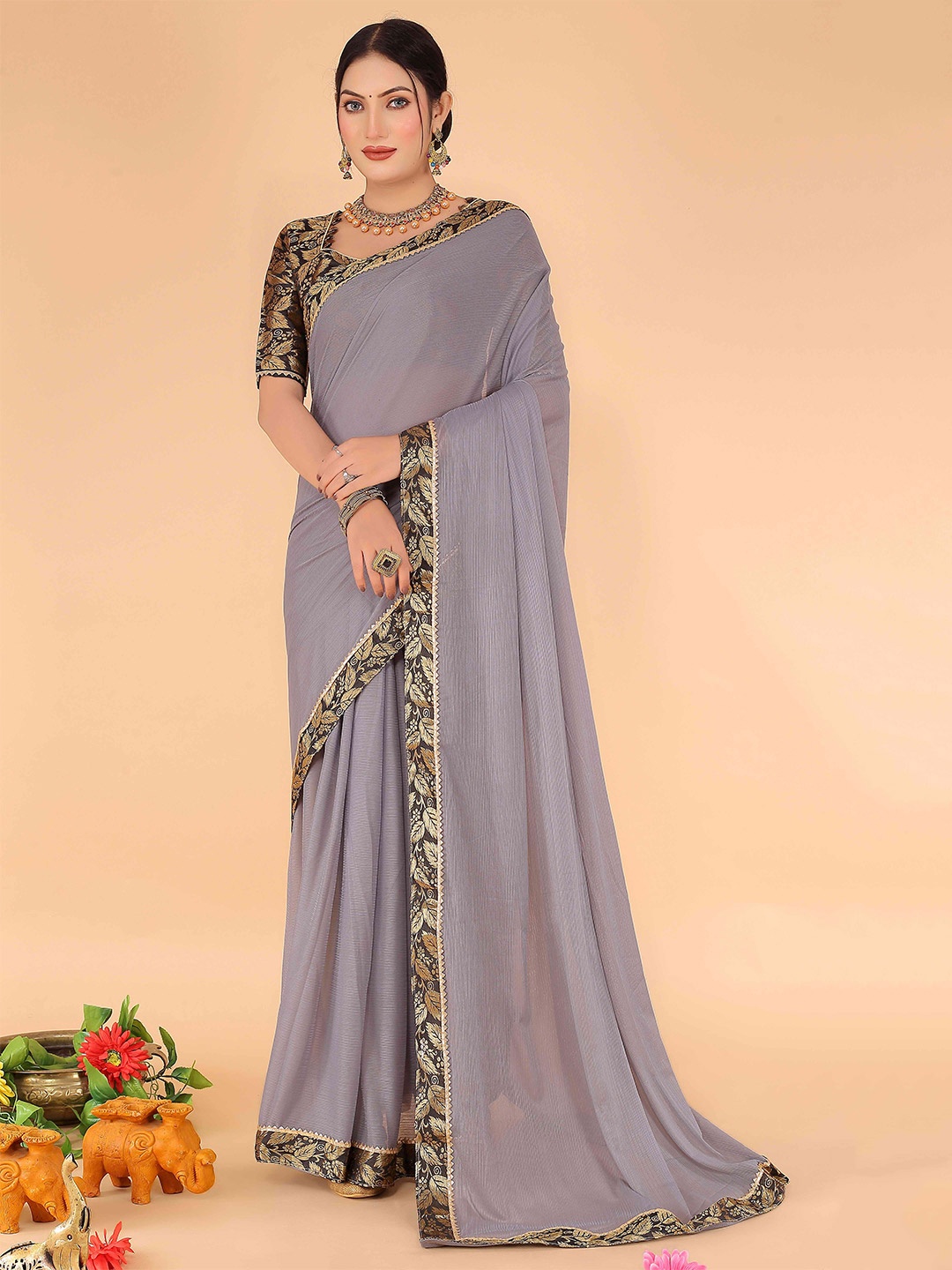 

Florence Zari Art Silk Saree, Grey