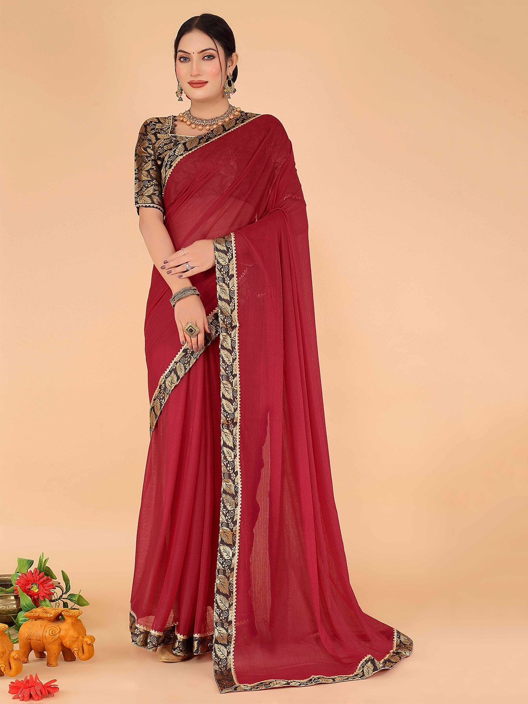

Florence Zari Art Silk Saree, Maroon