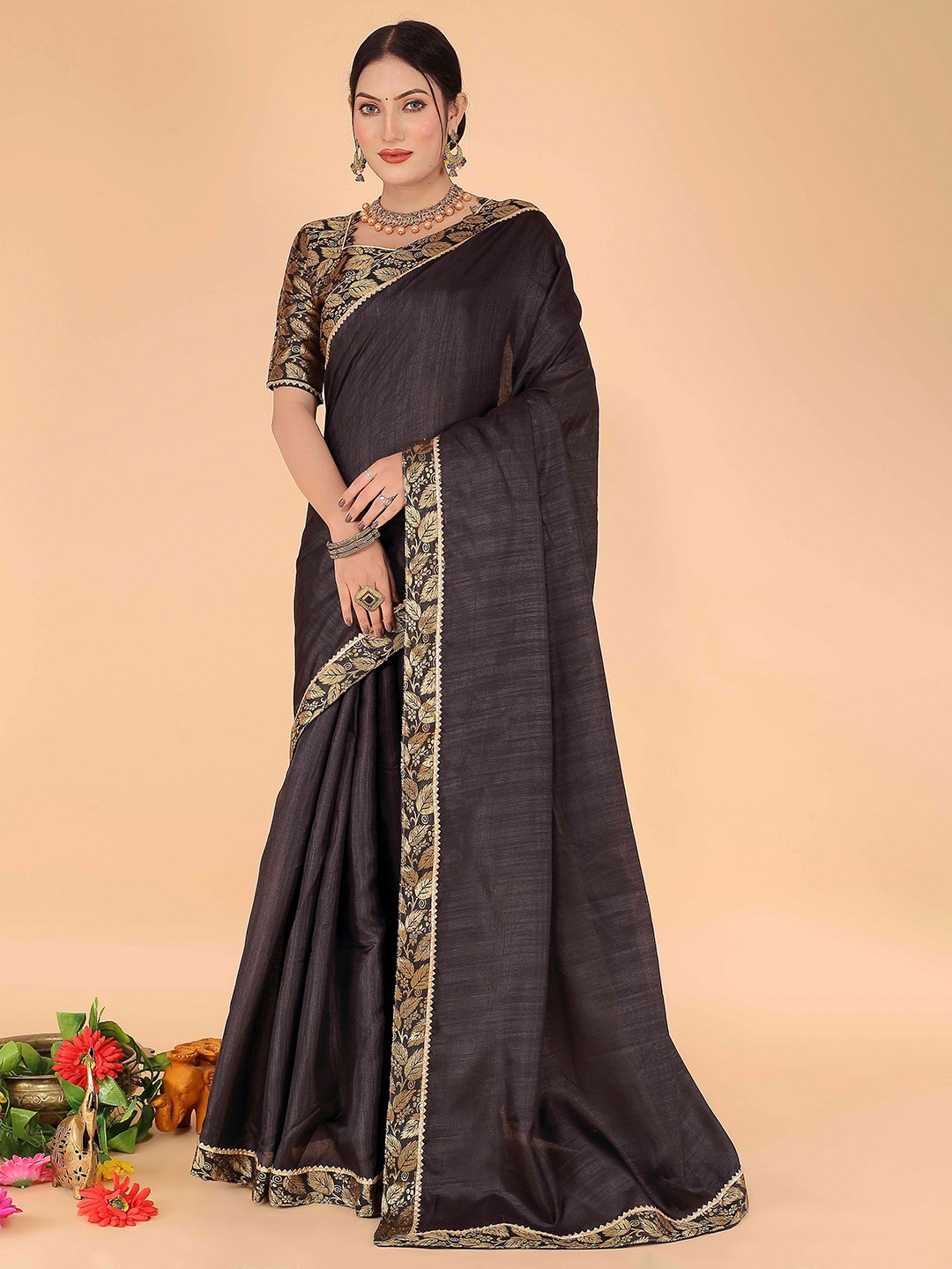 

Florence Zari Art Silk Saree, Black