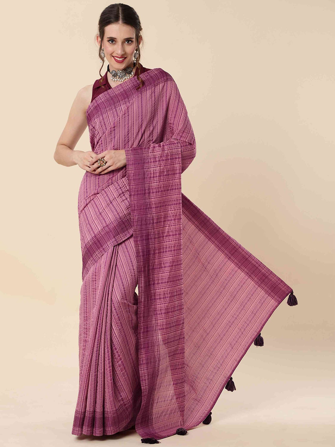

elora Striped Art Silk Bhagalpuri Saree, Purple