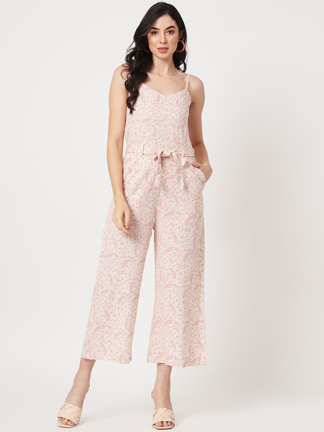 

CUFFS N LASHES Paisley Printed Cotton Basic Jumpsuit, Off white