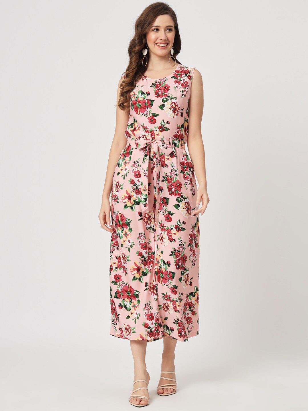 

CUFFS N LASHES Floral Printed Basic Jumpsuit, Peach