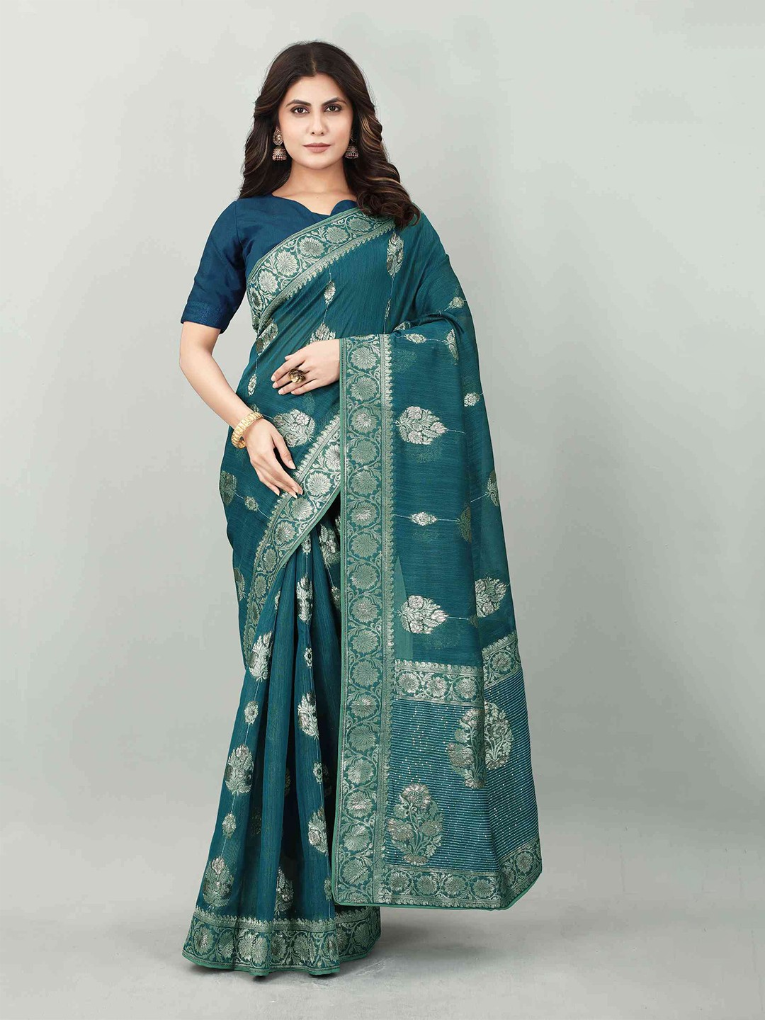 

elora Ethnic Motif Woven Design Zari Bhagalpuri Saree, Teal
