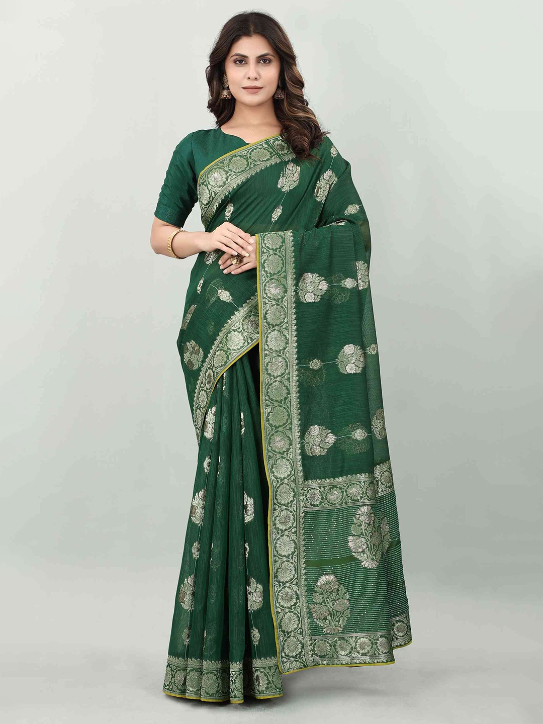 

elora Ethnic Motif Woven Design Zari Bhagalpuri Saree, Green