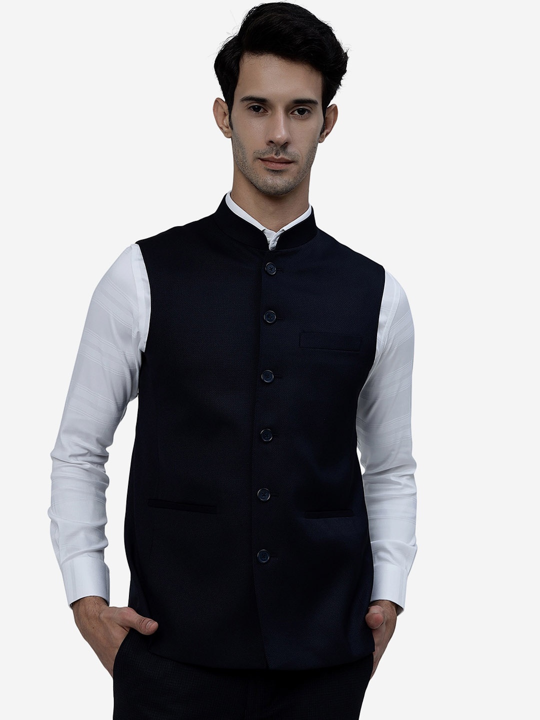

MODI JACKET Mandarin Collar Nehru Jacket, Navy blue