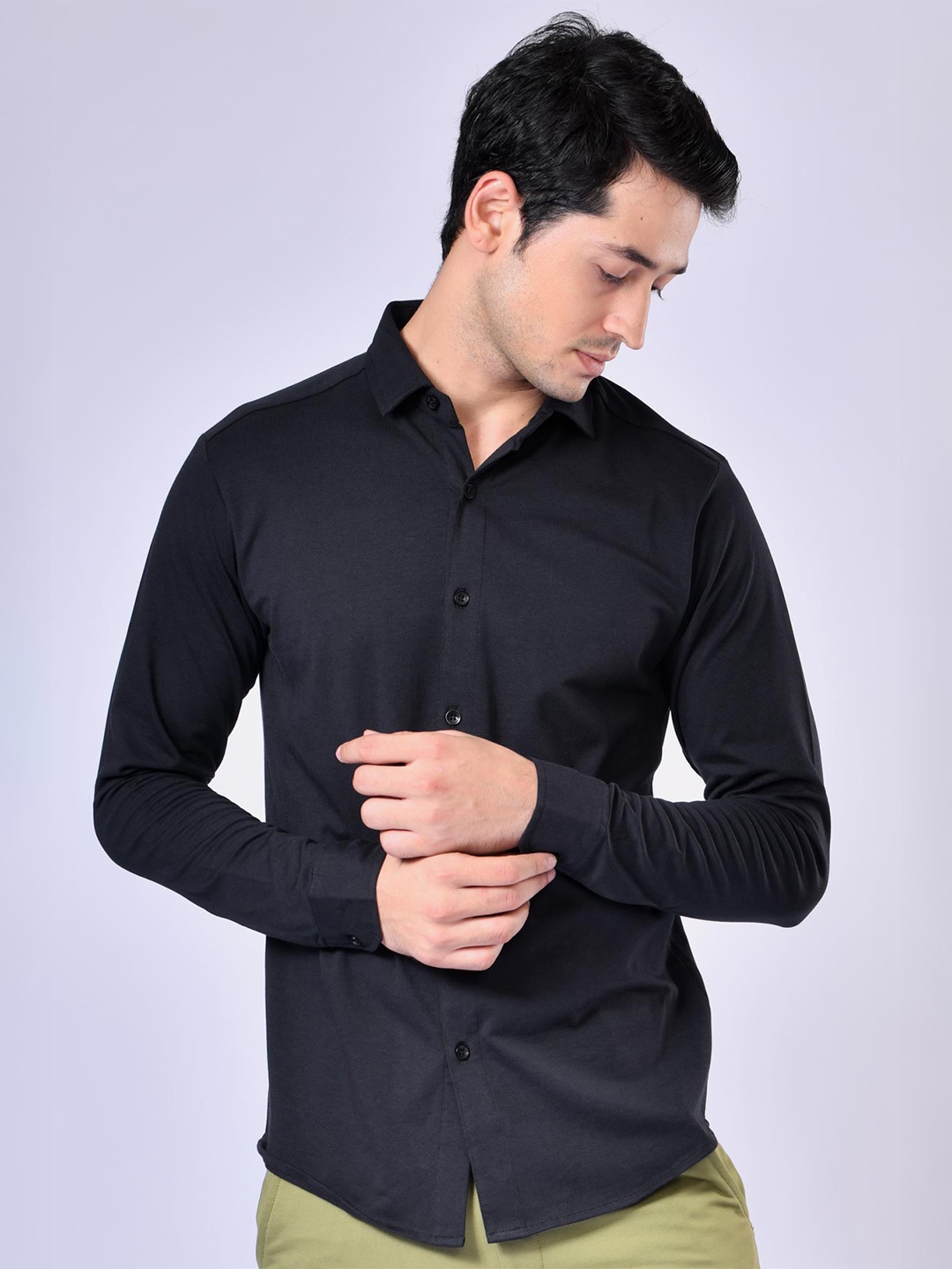 

Beyours Classic Band Collar Casual Shirt, Black