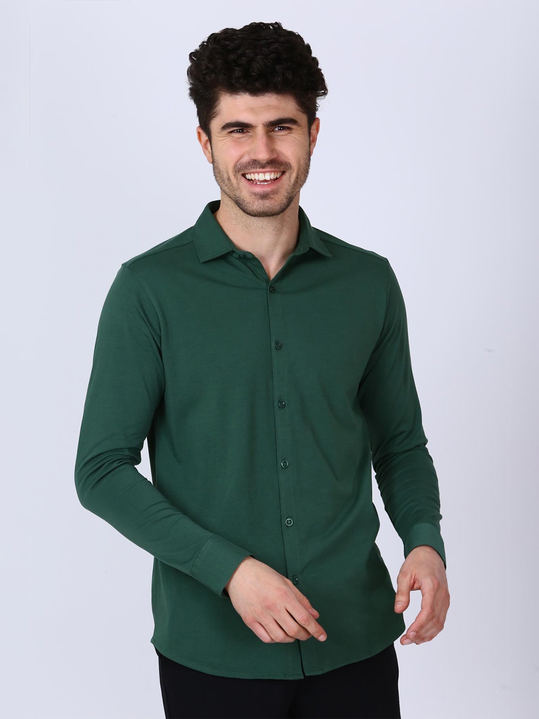 

Beyours Classic Spread Collar Casual Shirt, Green