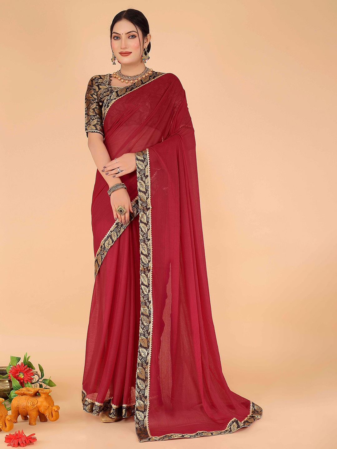 

KALINI Woven Design Border Zari Art Silk Saree, Maroon