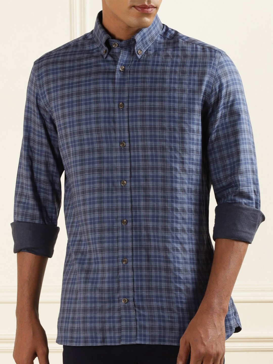 

HACKETT LONDON Tartan Checked Cotton Casual Shirt, Navy blue