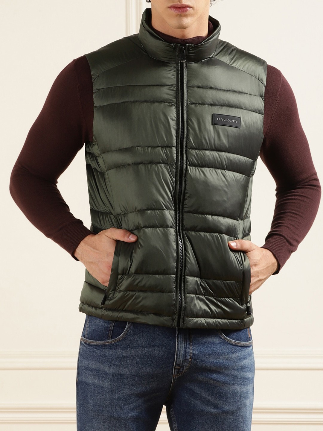 

HACKETT LONDON Stand Collar Sleeveless Longline Padded Jacket, Green