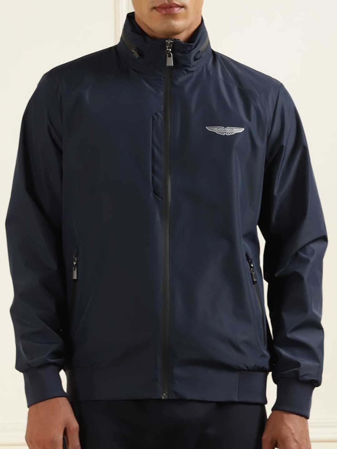 

HACKETT LONDON Stand Collar Longline Tailored Jacket, Navy blue