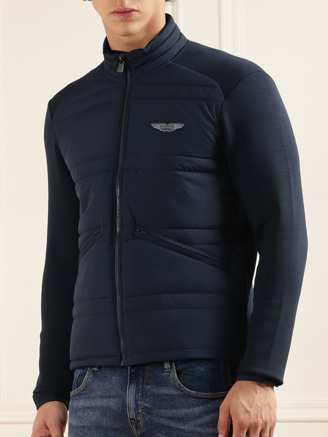

HACKETT LONDON Stand Collar Longline Quilted Jacket, Navy blue