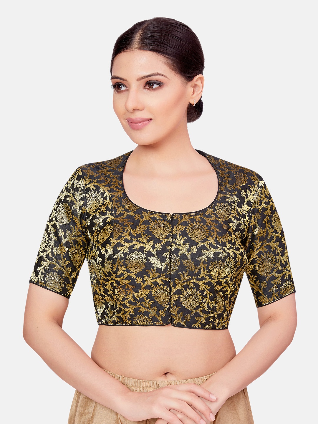 

Studio Shringaar Woven Design Brocade Saree Blouse, Black