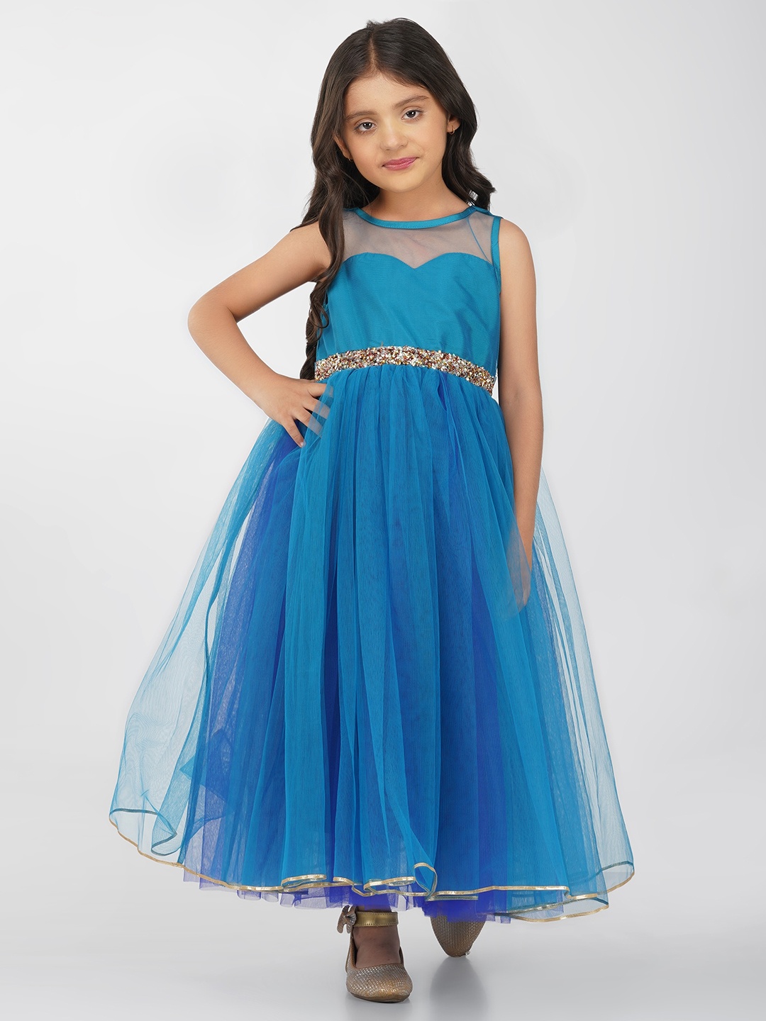 

Toy Balloon kids Girls Embellished Net Fit & Flare Maxi Dress, Teal