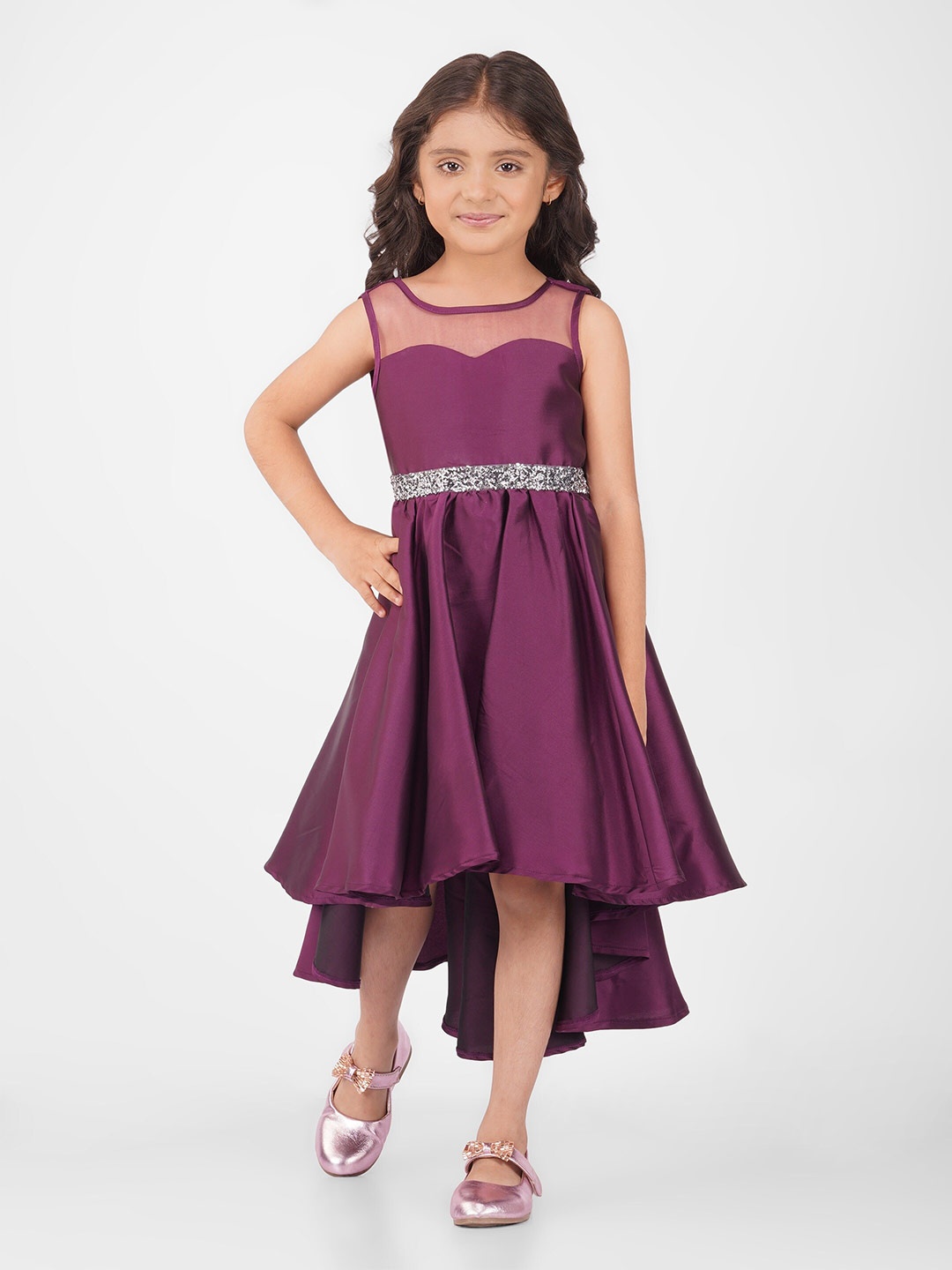 

Toy Balloon kids Girls Embellished Fit & Flare Midi Dress, Purple