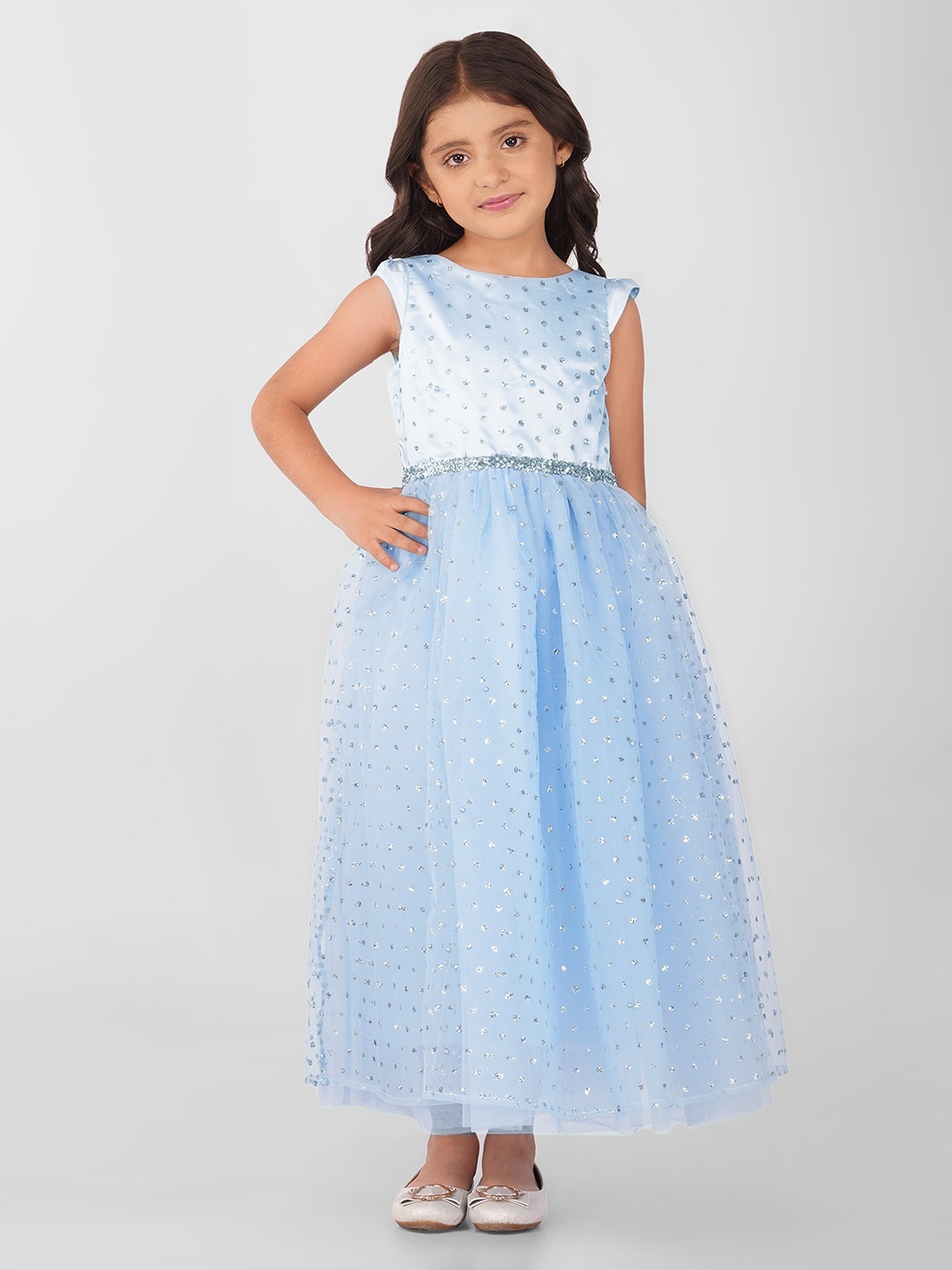

Toy Balloon kids Girls Boat Neck Embellished Fit & Flare Tulle Maxi Dress, Blue
