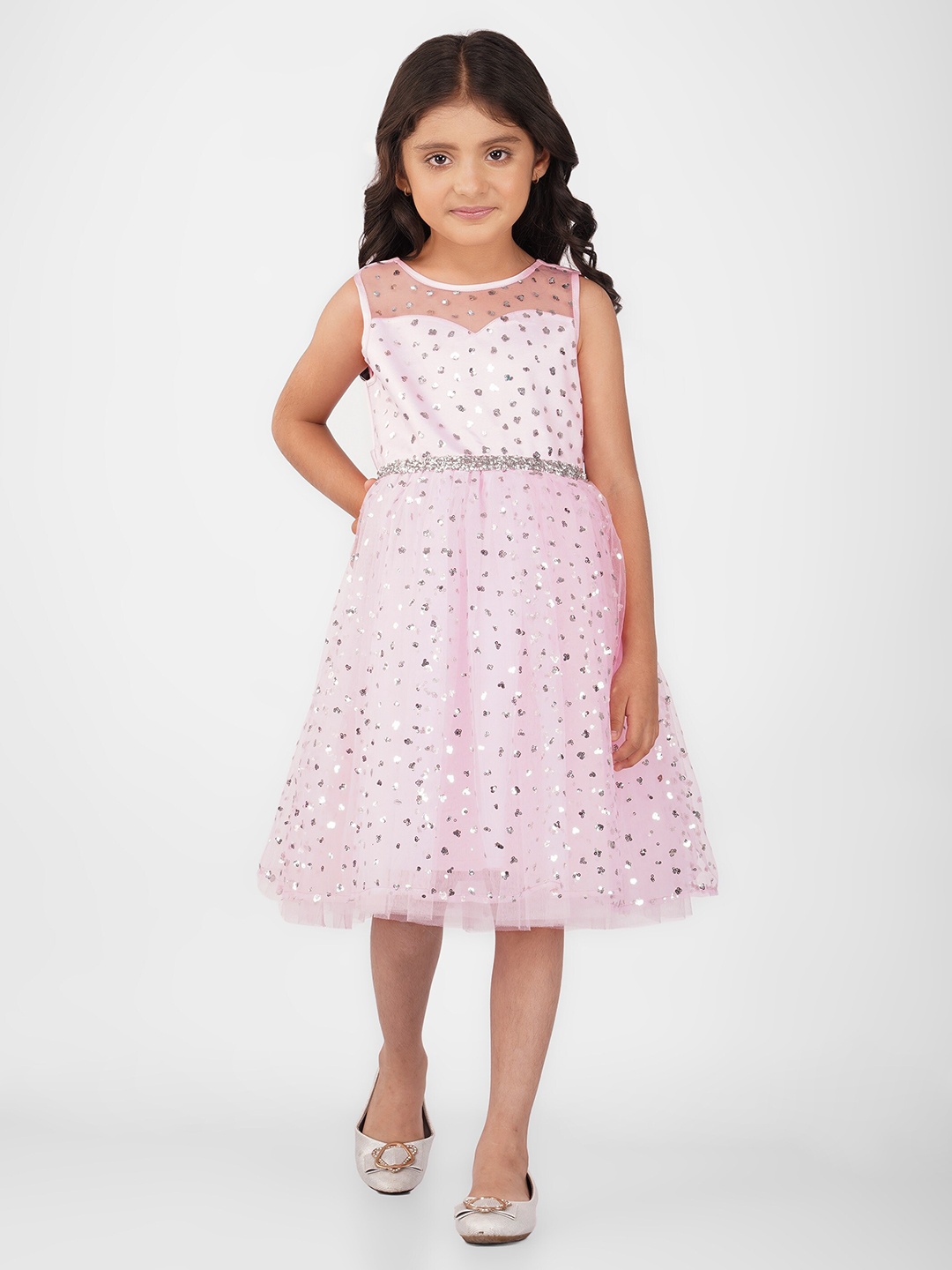 

Toy Balloon Girls Boat Neck Embellished Sleeveless Fit & Flare Dress, Pink