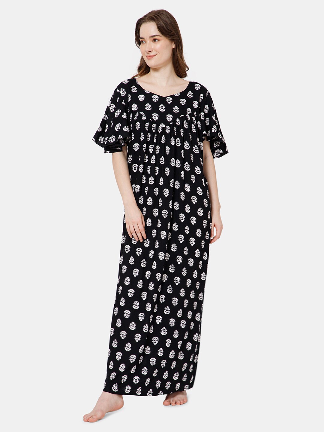 

NAIDU HALL Printed Maxi Nightdress, Black