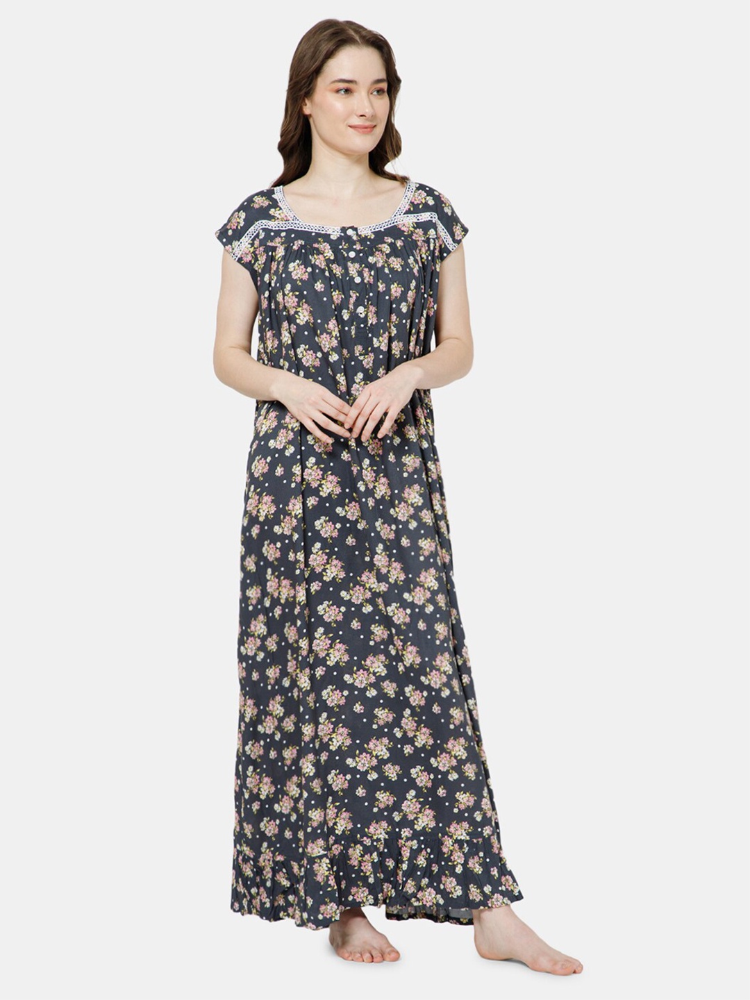 

NAIDU HALL Floral Printed Maxi Nightdress, Grey