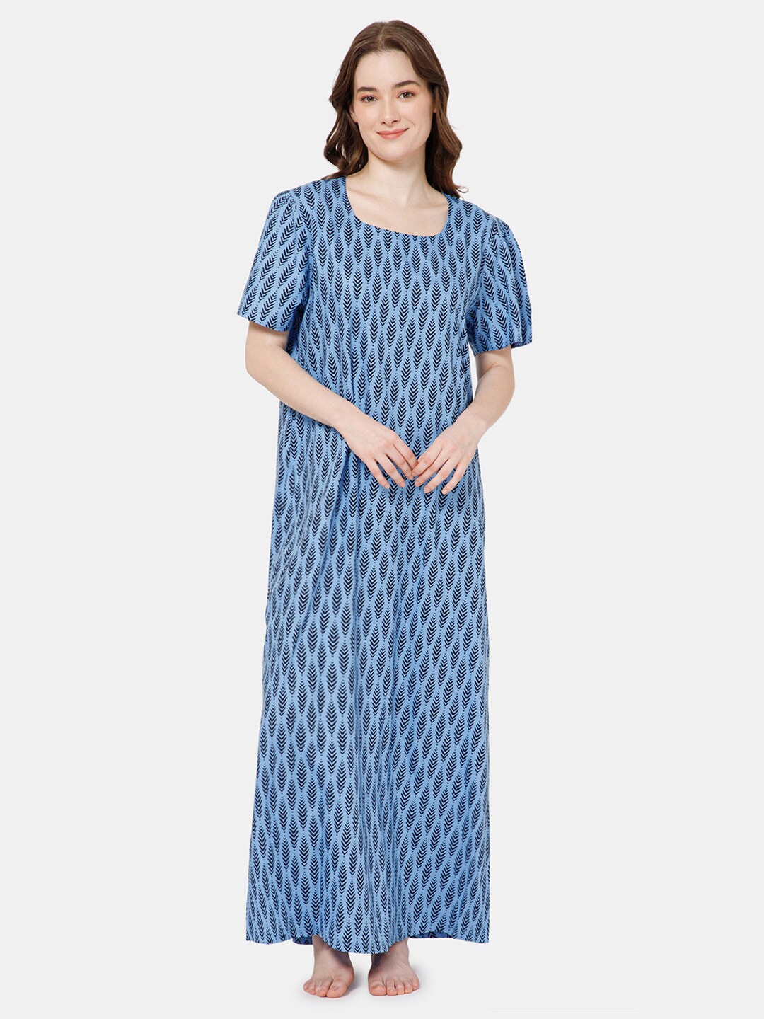 

NAIDU HALL Ethnic Motifs Printed Maxi Nightdress, Blue