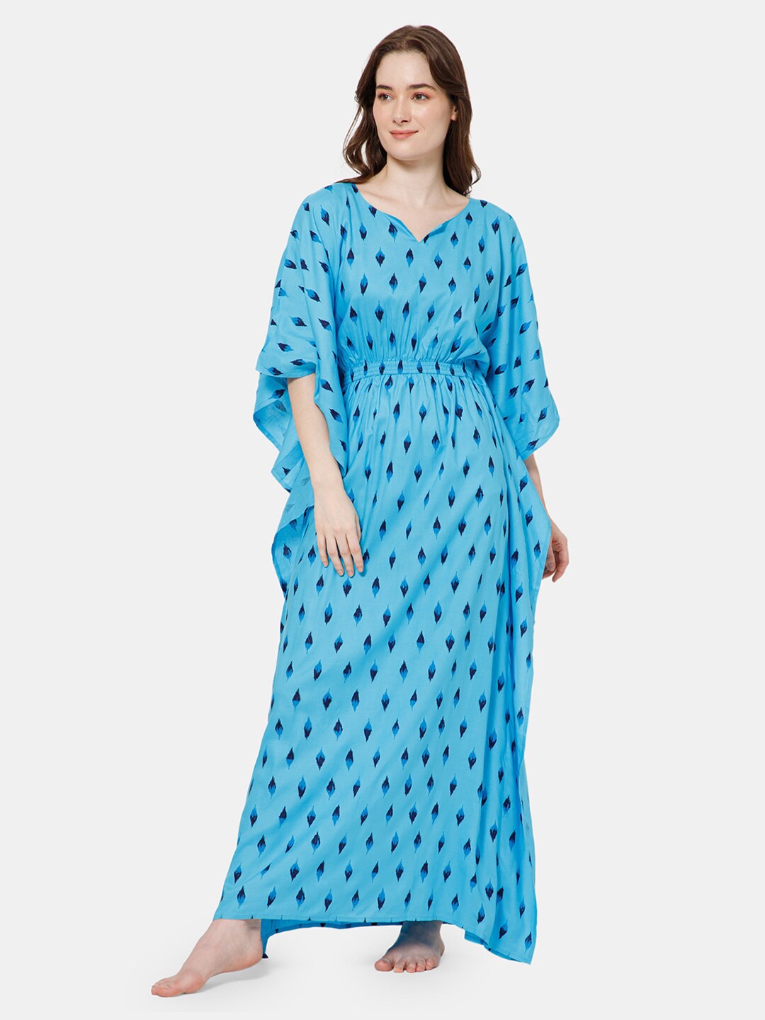 

NAIDU HALL Conversational Printed Maxi Kaftan Nightdress, Blue