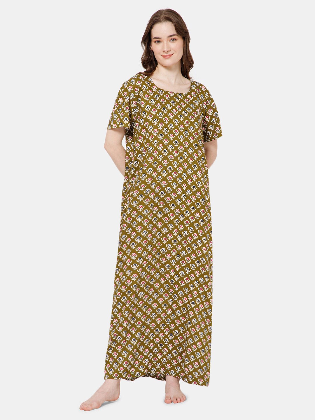 

NAIDU HALL Printed Maxi Nightdress, Olive