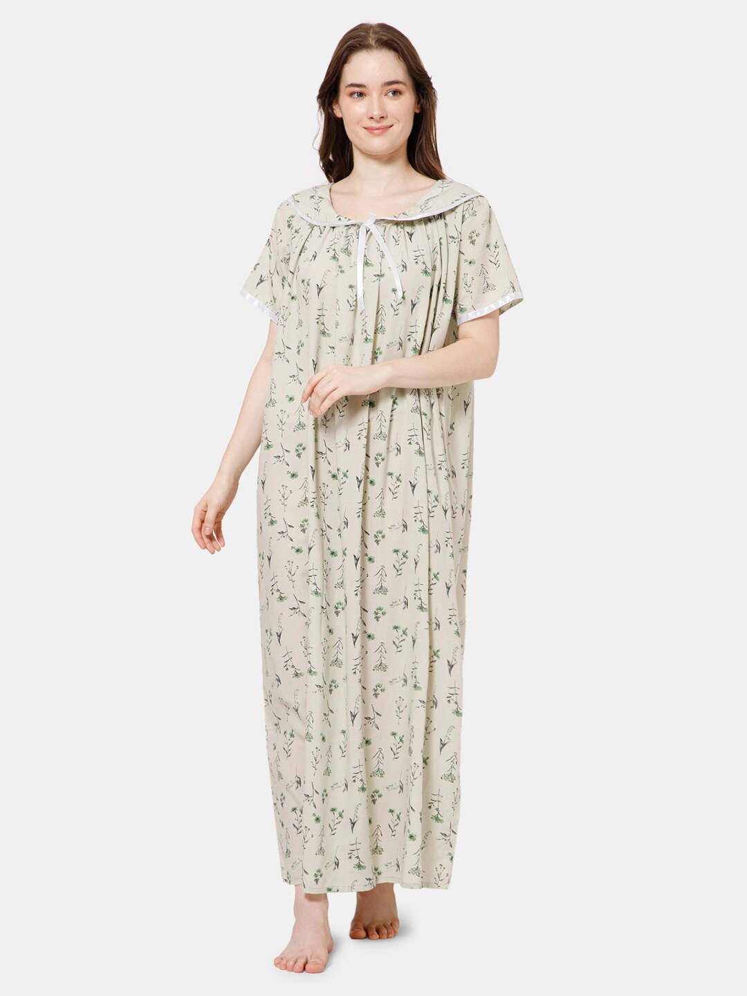 

NAIDU HALL Floral Printed Maxi Nightdress, Beige