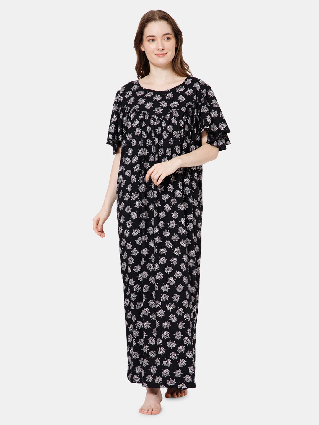 

NAIDU HALL Printed Maxi Nightdress, Black